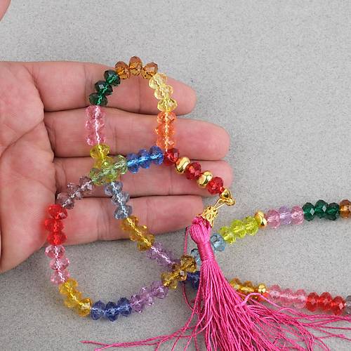Kristal �ok Renkli 99luk Tekerlek Kesim 8x5mm Namaz Tesbihi -Bonibon