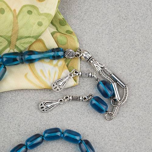 Ate� Kehribar Kaps�l Kesim Alpaka P�sk�ll� 7x11mm Tesbih Z�mr�t Ye�ili