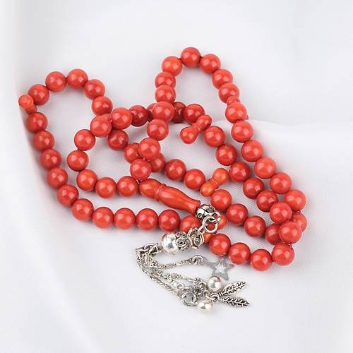 Mercan 925Ayar G�m�� P�sk�l  66l� K�re Kesim 7.5mm Tesbih