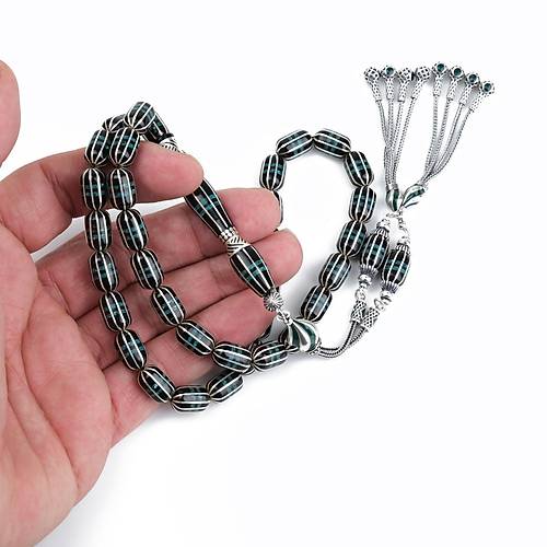 Erzurum Oltu 925Ayar Gm Pskl 10 Yarma Katalin leme Nakka Imame Kapsl Kesim 8x12mm Tesbih