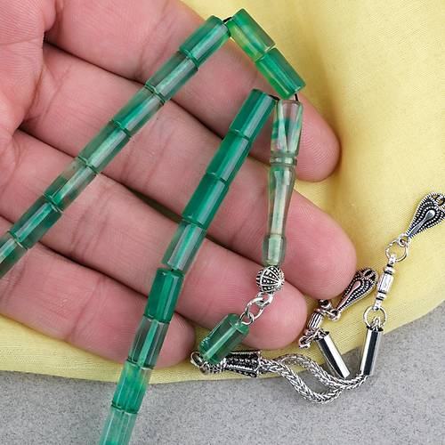 S�kma Kehribar Kesme Kesim Alpaka P�sk�ll� 6x10mm Tesbih