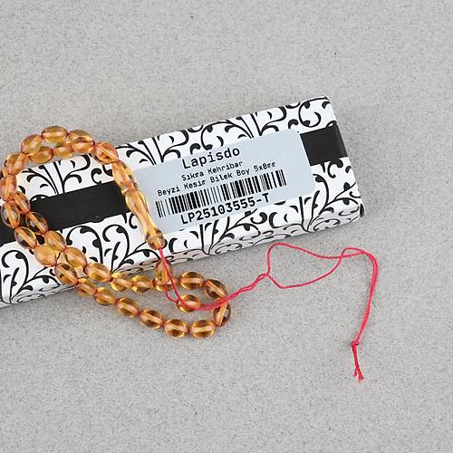 S�kma Kehribar Beyzi Kesim Bilek Boy 5x8mm Tesbih P�sk�ls�z Sar�