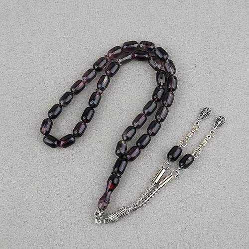 S�kma Kehribar Kaps�l Kesim Alpaka P�sk�ll� 7x11mm Tesbih