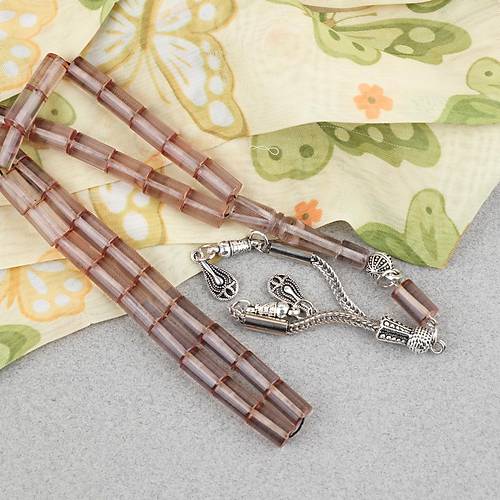 Ate� Kehribar Kesme Kesim Alpaka P�sk�ll� 6x10mm Tesbih