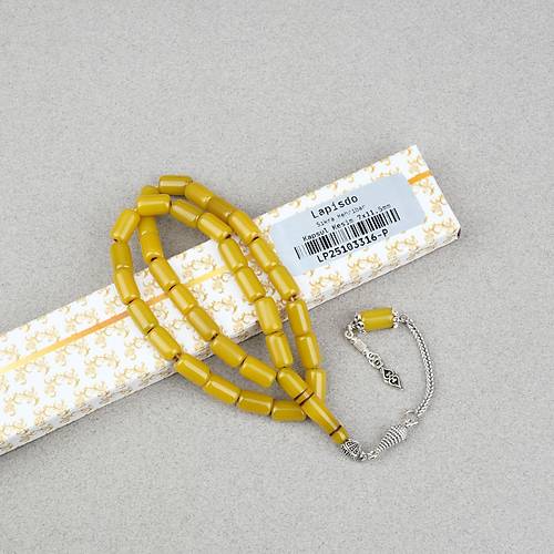 S�kma Kehribar Alpaka P�sk�ll� Kaps�l Kesim 7x11.5mm Tesbih - Ya� Ye�ili