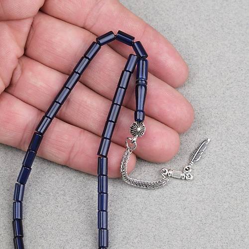 S�kma Kehribar Alpaka P�sk�ll� Kesme Kesim 4x7mm Tesbih- Lacivert