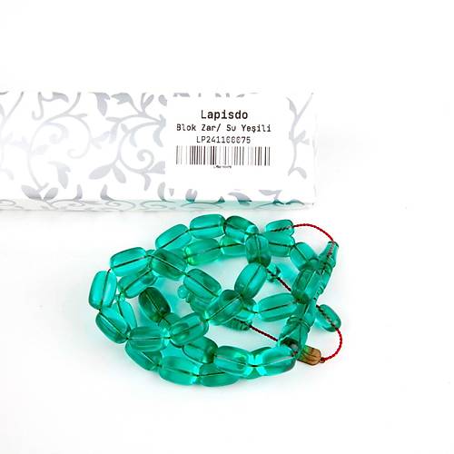 Zar Kehribar (Blok) Kapsl Kesim 8x12.5mm Tesbih - Su Yeili