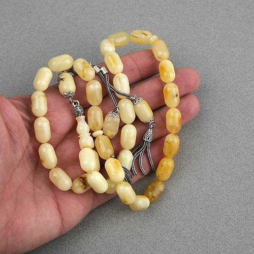 Rus Kaya Damla Kehribar 925Ayar Gm Pskl Kapsl Kesim 9x15mm Tesbih
