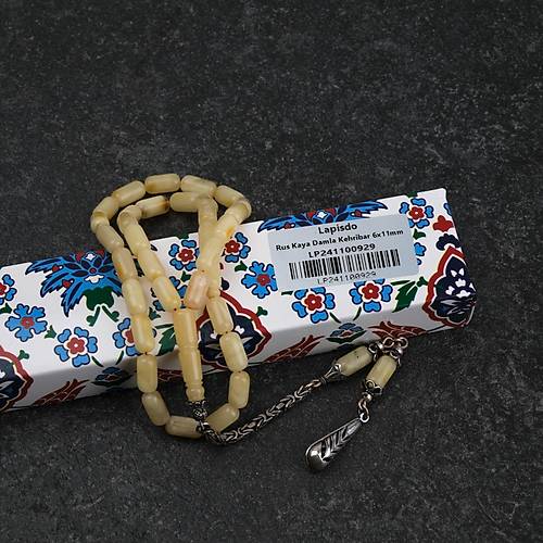 Rus Kaya Damla Kehribar 925Ayar Gm Pskl Kapsl Kesim 6x11mm Tesbih
