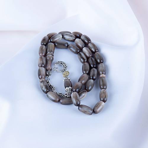 Sedefli S�kma Kehribar Alpaka P�sk�l Arpa Kesim 8.5x15mm Tesbih - Gri - �brahim Ye�ilnacar Usta ��i