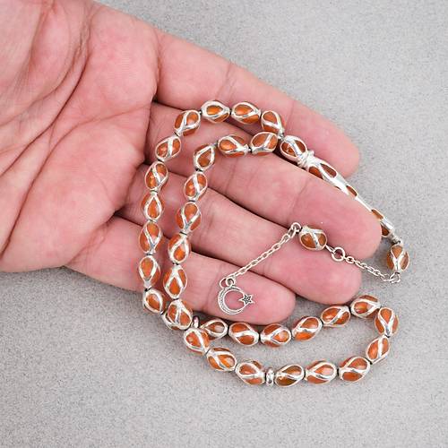 G�m�� Kaplama Kafesli Mine Beyzi 7x9mm Tesbih -Turuncu