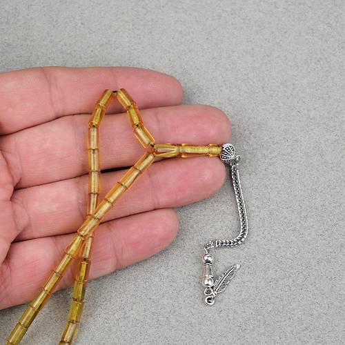 Ate� Kehribar Alpaka P�sk�ll� Kesme Kesim 4x7mm Tesbih- �effaf Sar�