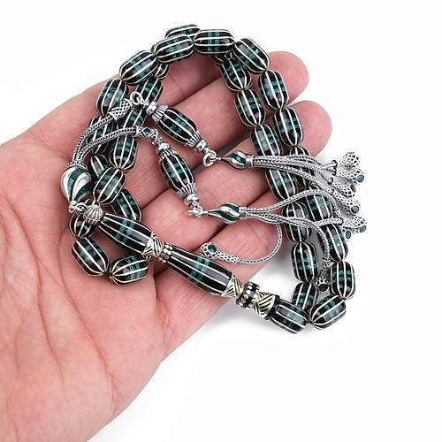 Erzurum Oltu 925Ayar Gm Pskl 10 Yarma Katalin leme Nakka Imame Kapsl Kesim 8x12mm Tesbih
