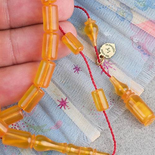 Ate� Kehribar Eski Oyun Zar Obje Patinli Kaps�l Kesim 6x10.5mm Tesbih