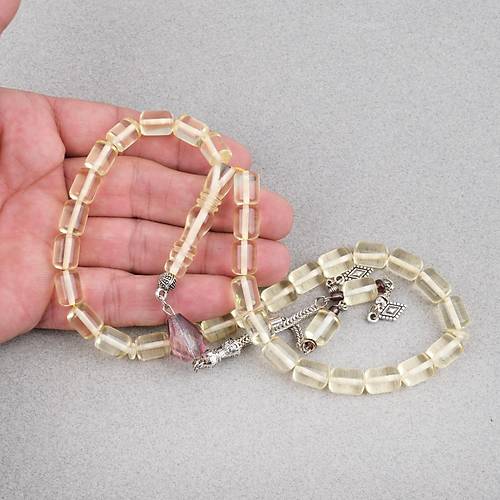 Su Damlas� Damla Kehribar Alpaka P�sk�l Kaps�l Kesim 8x11mm Tesbih