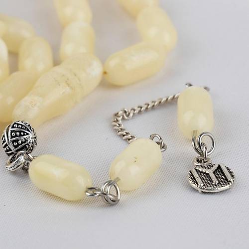 Rus Kaya Damla Kehribar 925Ayar G�m�� P�sk�l Arpa Kesim Kesim 6x12mm Tesbih