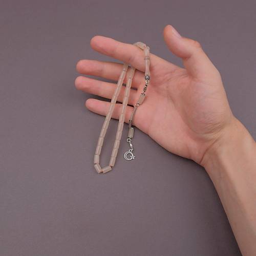 U�ak Cam� Kesme Kesim 6x10mm Tesbih Alpaka P�sk�ll� Bej