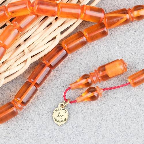 Ate� Kehribar Eski Heykel Objeden Bilek Boy Yumu�ak Kesme Kesim 5.5x10.5mm Tesbih