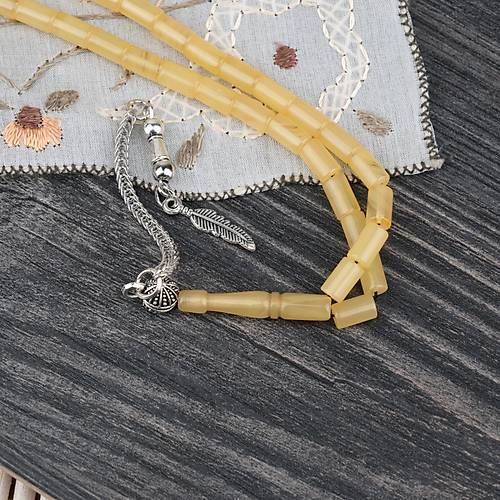 S�kma Kehribar Alpaka P�sk�ll� Kesme Kesim 4x7mm Tesbih- A��k Sar�