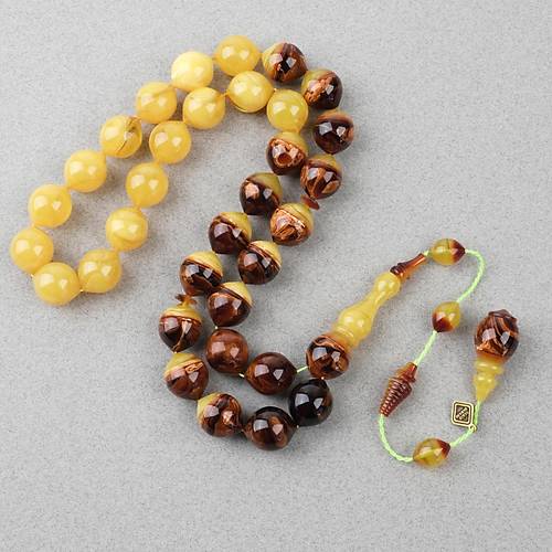 S�kma Kehribar Usta ��i �mzal� �algami Kesim 13x14mm Tesbih