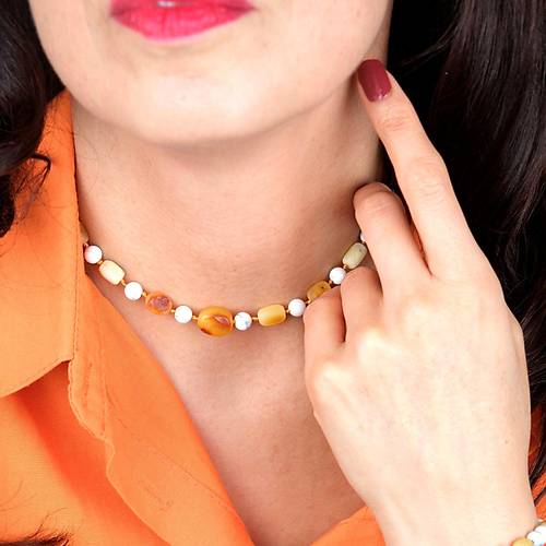 Havlit-Damla Kehribar Kolye ve Bileklik Set