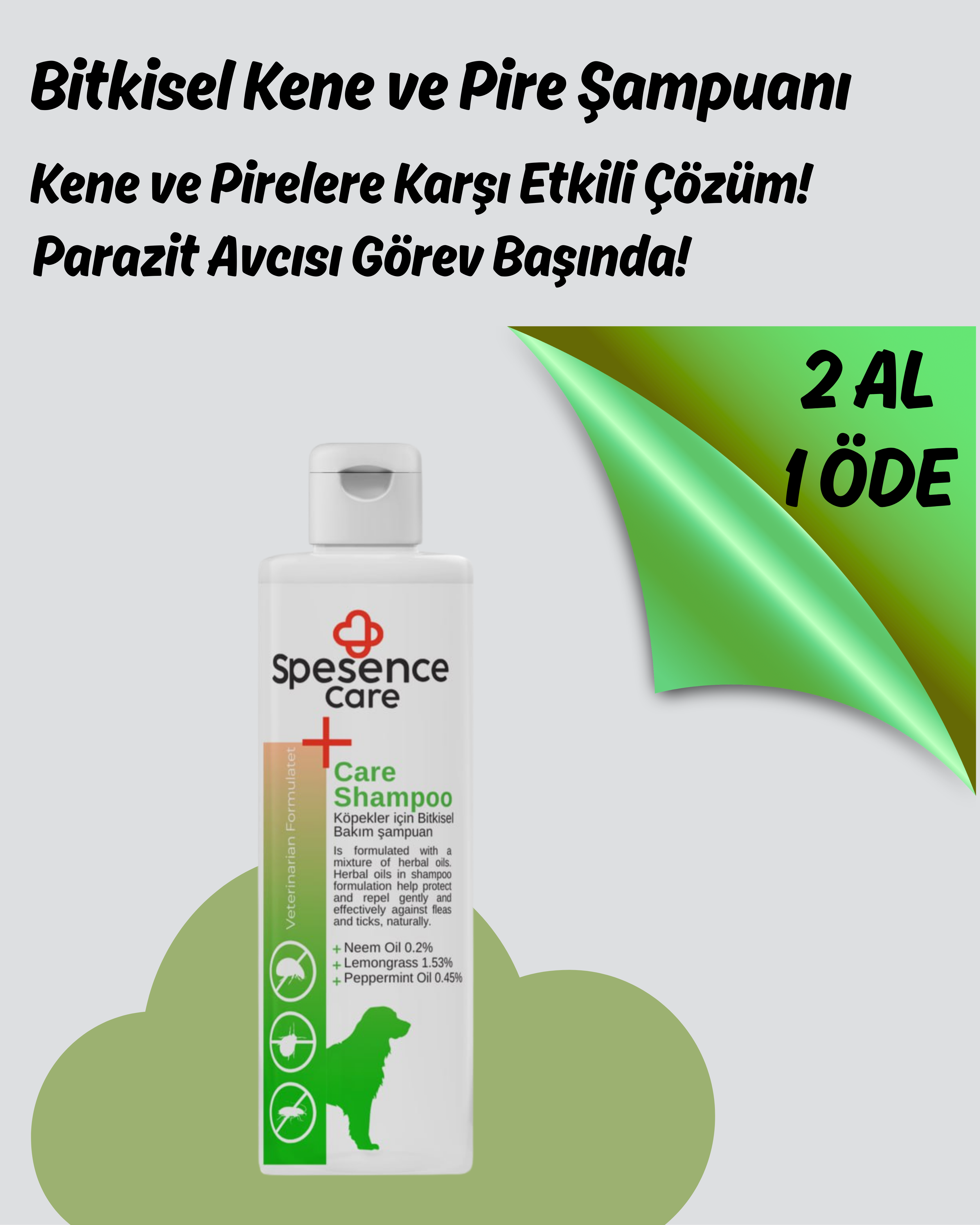 Spesence Care Kedi ve Köpekler İçin Bit,Pire,Kene ve Parazit Şampuan 250ml