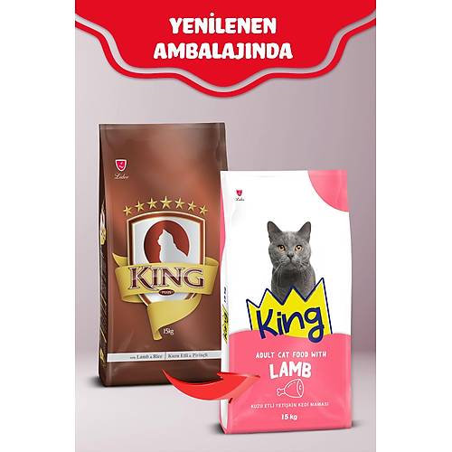 Lider King Kuzu Etli Pirin�li 15 kg Yeti�kin Kedi Mamas�