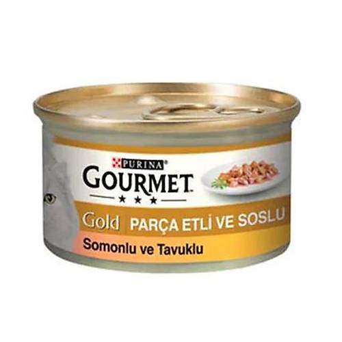 Gourmet Gold Somonlu Tavuklu Para Etli Yetikin Kedi Konservesi 85 gr