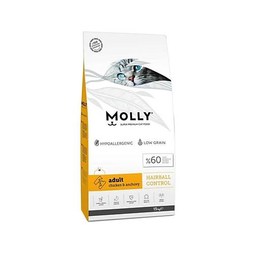 Molly Hairball D���k Tah�ll� Tavuk Etli ve Hamsili 15 kg Yeti�kin Kuru Kedi Mamas�