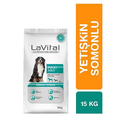 LaVital Maxi Adult Somonlu 12 kg + 3 kg B�y�k Irk Yeti�kin K�pek Mamas�