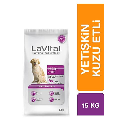 LaVital Maxi Adult Kuzu Etli 12 kg + 3 kg B�y�k Irk Yeti�kin K�pek Mamas�