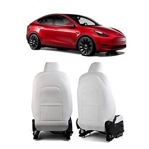 Tesla Model Y / Model 3 �n Koltuk Arkas� Koruyucu Kaplama Sa� ve Sol, 2 Adet Set Olarak, Beyaz Renk