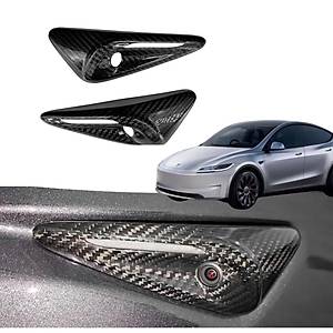 Tesla Model Y / Juniper / Model 3 Yan Kamera �er�eve Kapa��, HW4.0, 2 Adet Set Olarak, Parlak Karbon Siyah Renk