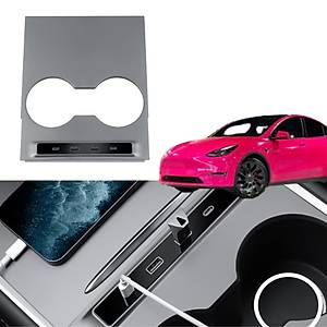Tesla Model Y / Model 3  Orta Konsol Kaplamas� USB Giri�i H�zl� �arj 4' l� Kablo Merkezi, Siyah