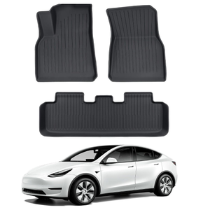 Tesla Model Y Paspas Tak�m� �n ve Arka Set Olarak �izgili Desenli, Siyah Renk