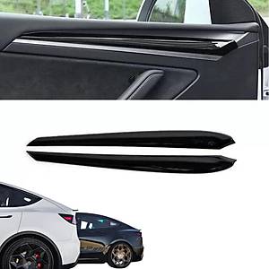 Tesla Model Y / Model 3 �n Kap� Dekoratif  Parlak Siyah Kaplama, 2 Adet Set Olarak