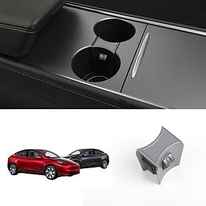 Tesla Model Y / Model 3 Orta Konsol Sert Plastik ��ecek Tutucu B�l�c�, Mat Gri Renk
