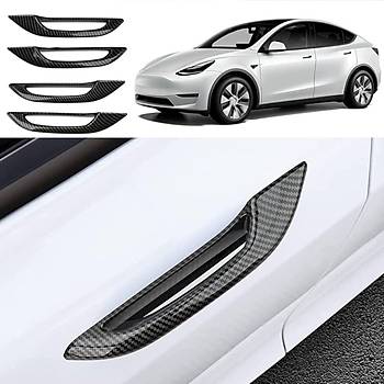 Tesla Model Y  / Model 3 Kap Antifiriz Kollar, 4 Adet Set Olarak, Mat Siyah Karbon Kaplama