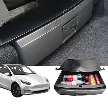 Tesla Model Y n Koltuklar Altna Taklan 6 Lt Kilitli Metal Kapakl Saklama Alan , Siyah Renk