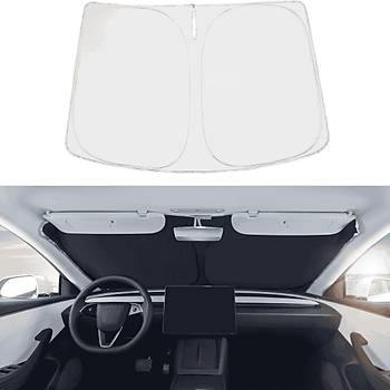Tesla Model Y  UV Korumal n Cam in Gnelik Perdesi, Gri Siyah Renk