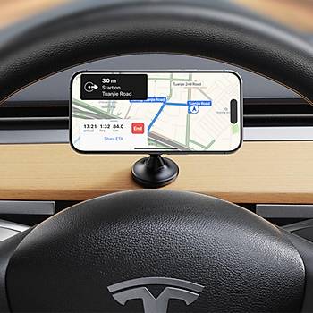 Tesla Model Y / Model 3 MagSafe Cep Telefonu Tutucu ve Kablosuz arj Edici, Mknatsl, Siyah Renk
