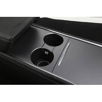 Tesla Model Y / Model 3 Orta Konsol Sert Plastik ecek Tutucu Blc, Mat Gri Renk