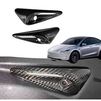 Tesla Model Y / Juniper / Model 3 Yan Kamera ereve Kapa, HW4.0, 2 Adet Set Olarak, Parlak Karbon Siyah Renk