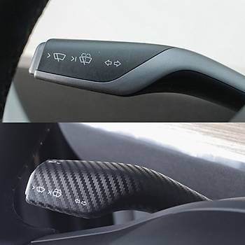 Tesla Model Y / Model 3 Direksiyon Kontrol Kolu Kaplama Seti, 2 Adet Set, Karbon Mat Siyah Renk