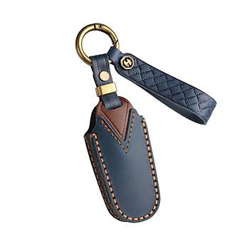 Tesla Model Y Deri Anahtar Kab, Anahtarlk , Mavi Renk