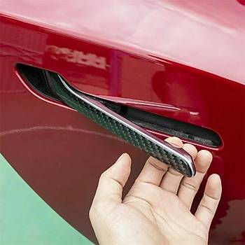 Tesla Model Y / Juniper / Model 3 Kap� A�ma Kolu Karbon Kaplama, 4 Adet Set, Parlak Siyah Renk