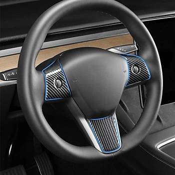 Tesla Model Y / Model 3 Direksiyon Simidi Dekoratif Kaplama Seti, 3 Adet Set, Karbon Mat Siyah Renk