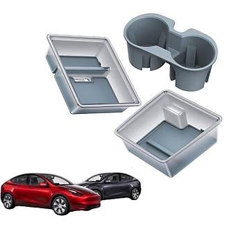 Tesla Model Y / Model 3 Orta Konsol Bardak Tutucu, Dzenleyici, Kol Dayama Alt Dzenleyici Set, Transparan