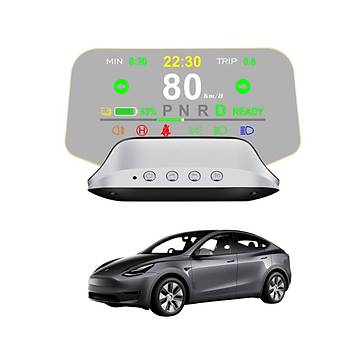 Tesla Model Y / Model oklu Fonksiyonlar Gsteren ift Sistemli Ekran Gstergesi, HUD, Gri Renk