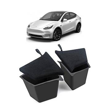 Tesla Model Y Arka Bagaj Sa ve Sol Kaymaz Yzeye Sahip Kapakl Saklama Kutular, 2 adet Set Olarak, Siyah Renk